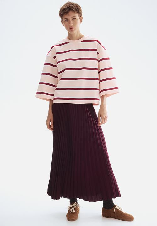 H&M - Loose-fit cotton top - powder pink striped