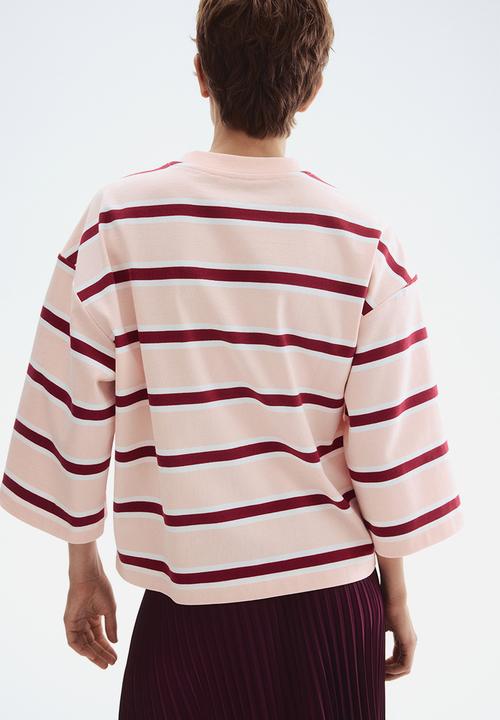 H&M - Loose-fit cotton top - powder pink striped