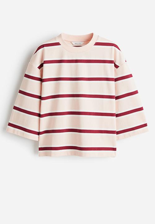 H&M - Loose-fit cotton top - powder pink striped