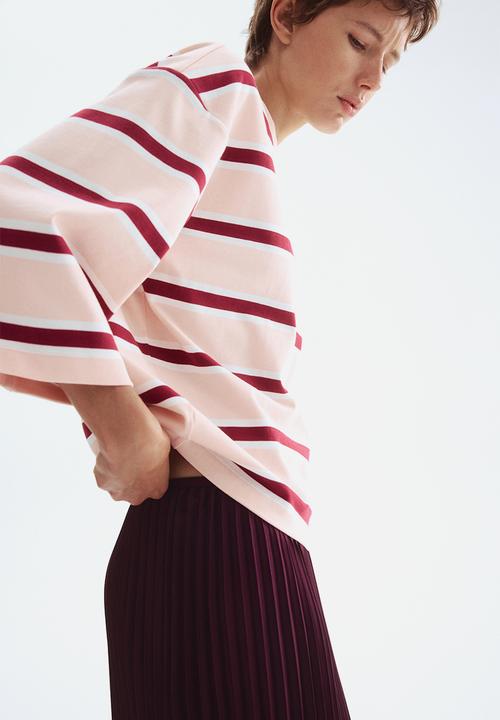 H&M - Loose-fit cotton top - powder pink striped
