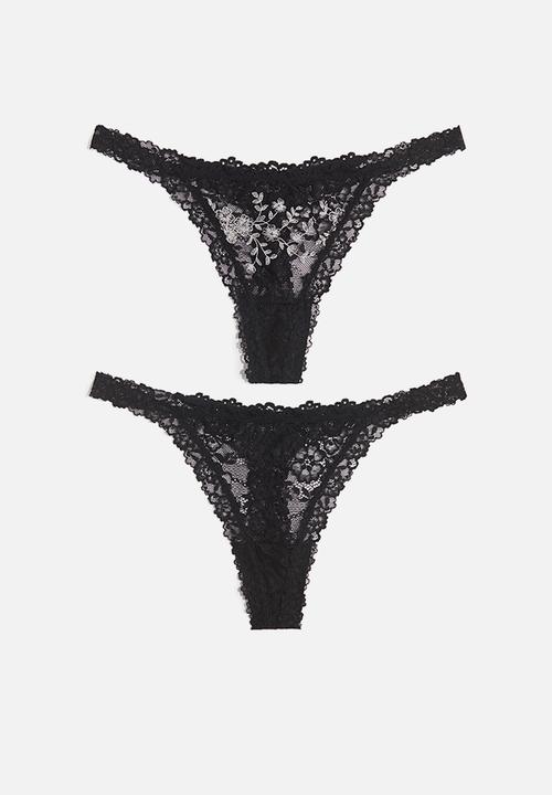 H&M - 2 pack lace tanga thong briefs - black