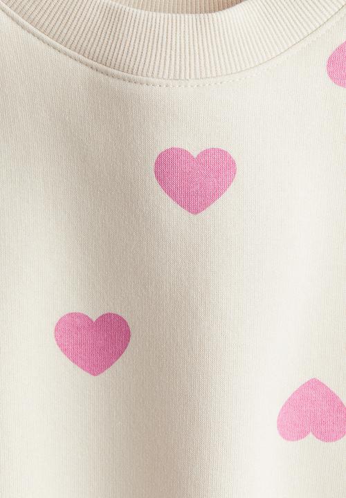 H&M - Oversized brushed-inside sweatshirt - white hearts