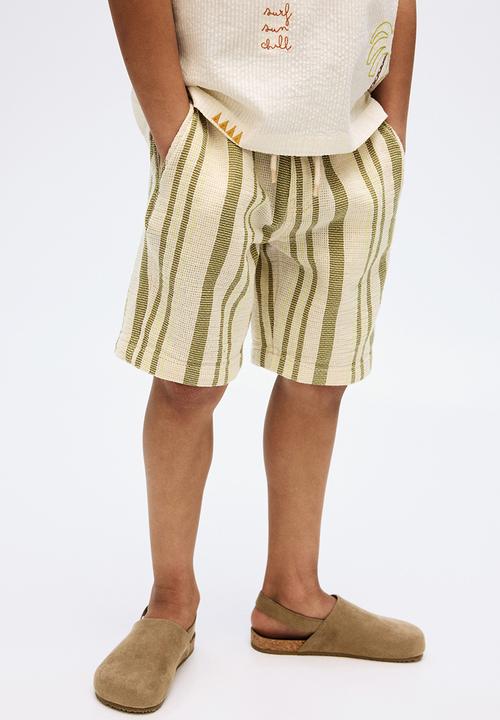 H&M - Cotton-blend shorts - beige & green striped