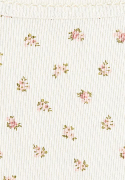 H&M - Picot-trimmed ribbed t-shirt - cream floral