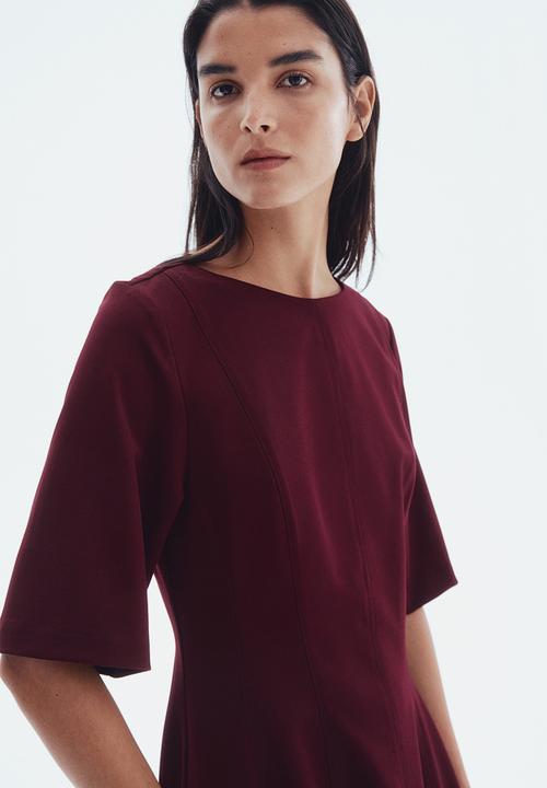 H&M - Waisted twill dress - burgundy