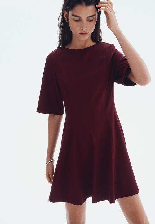 H&M - Waisted twill dress - burgundy