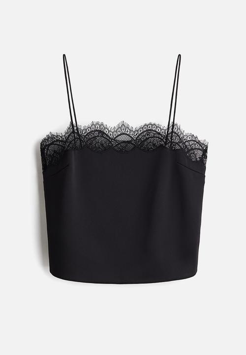H&M - Lace-trimmed satin strappy top - black