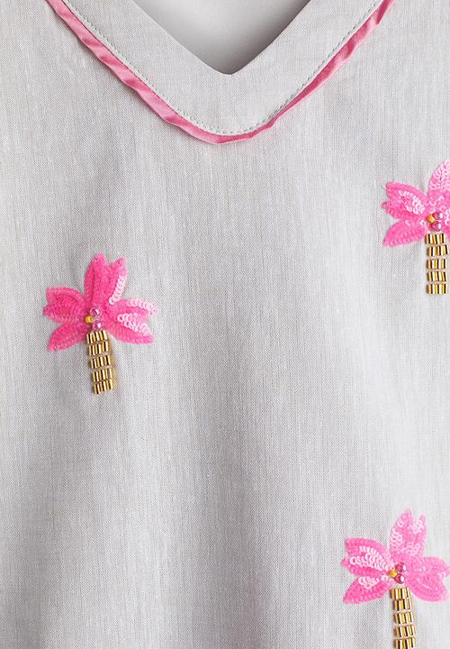 H&M - Sequined linen-blend dress - light grey palm trees 