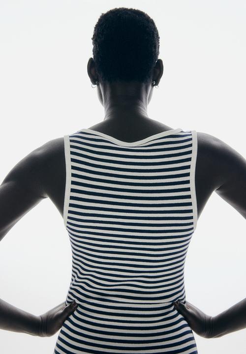H&M - Sleeveless maxi dress - white & navy blue striped 