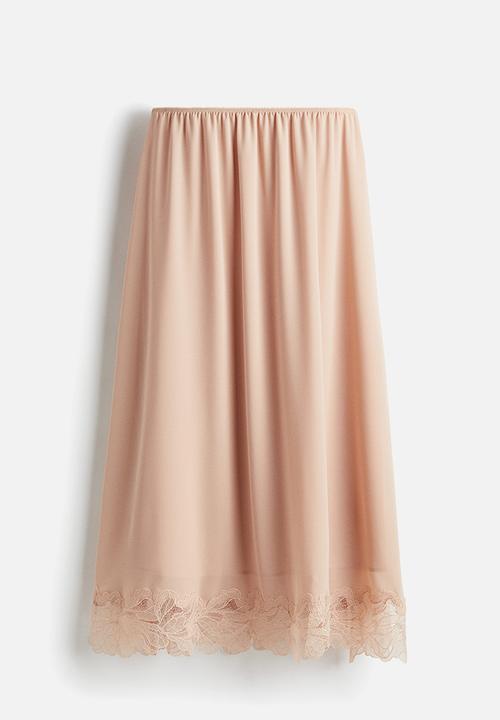 H&M - Lace-trimmed chiffon skirt - powder pink