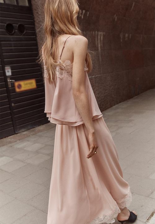 H&M - Lace-trimmed chiffon skirt - powder pink