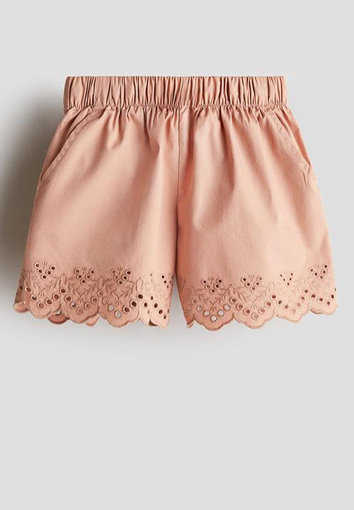 H&M - Broderie anglaise cotton shorts - light dusty pink