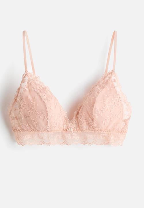 H&M - Padded soft embroidered bra - pink