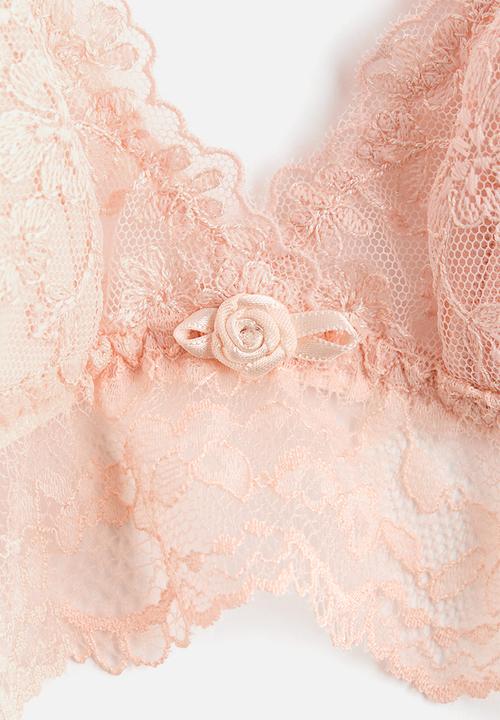 H&M - Padded soft embroidered bra - pink