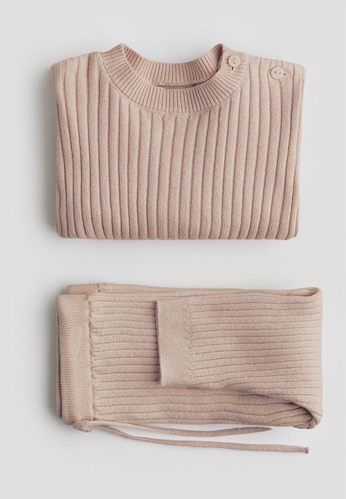 H&M - 2-Piece rib-knit cotton set - light dusty pink