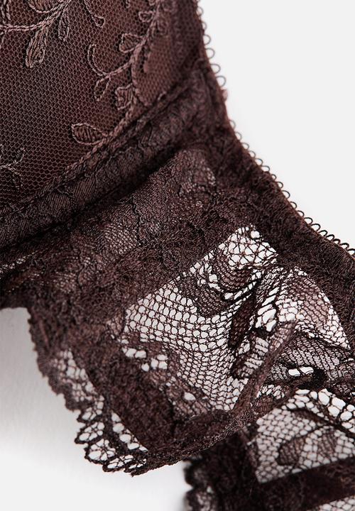 H&M - Embroidered push-up bra - dark brown 