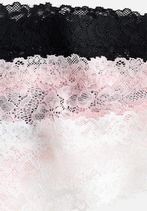 H&M - 3-pack lace brazilian briefs - white,black,pink