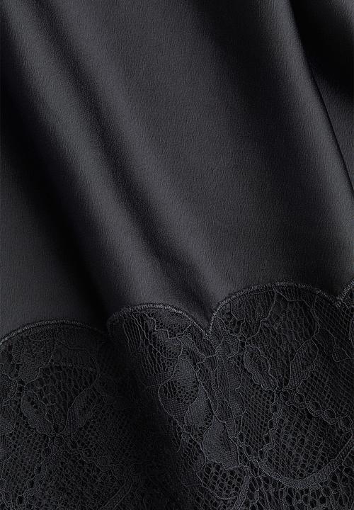 H&M - Lace-trimmed satin skirt - black