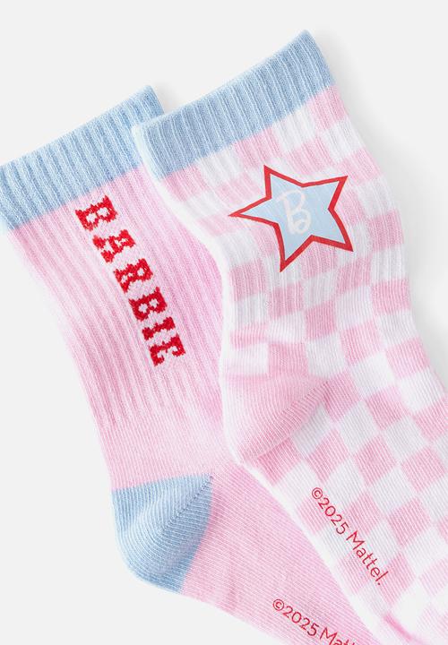 Cotton On - 2Pk Lcn Crew Sock - Lcn Mat Blush Pink/Barbie Gingham 1