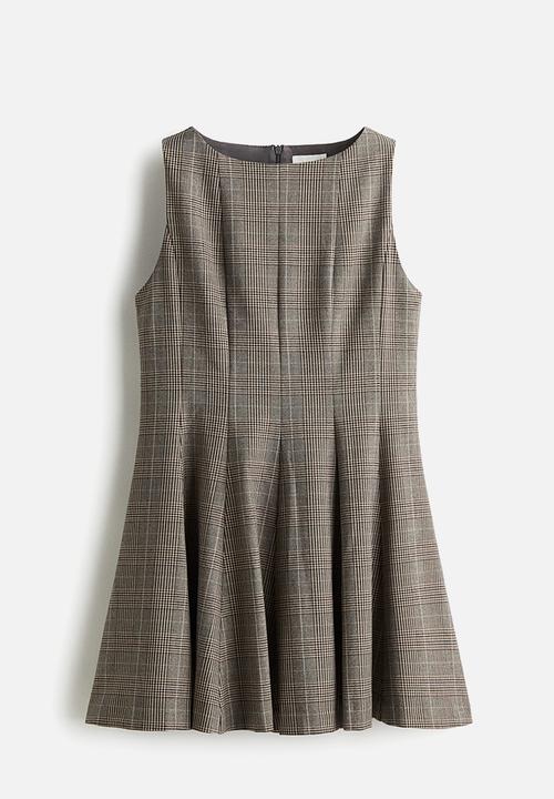 H&M - Flared-skirt dress - beige checked 