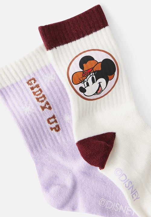 Cotton On - 2Pk Lcn Crew Sock - Lcn Dis Vintage Lilac/Minnie Mouse 1