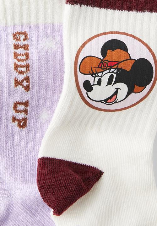 Cotton On - 2Pk Lcn Crew Sock - Lcn Dis Vintage Lilac/Minnie Mouse 1