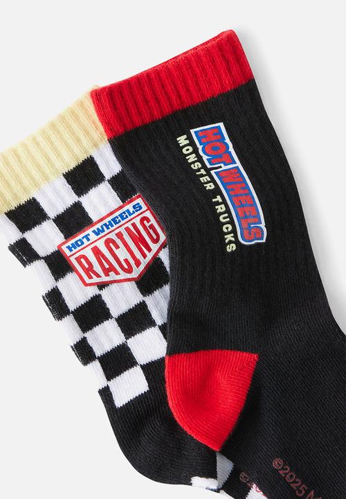 Cotton On - 2Pk Lcn Crew Sock - Lcn Mat Phantom/Hot Wheels Gingham 1
