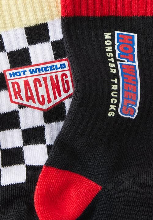 Cotton On - 2Pk Lcn Crew Sock - Lcn Mat Phantom/Hot Wheels Gingham 1