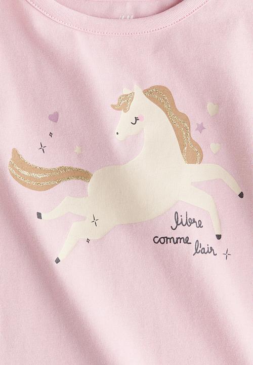 H&M - Printed jersey top - light pink horse