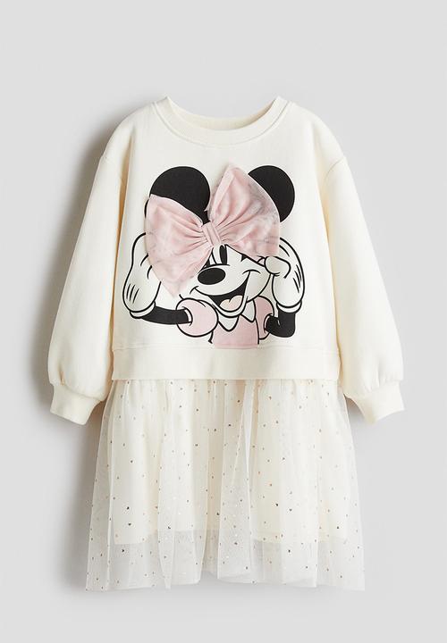 Printed tulle-skirt sweatshirt dress - white minnie mouse