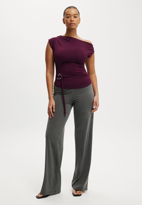 Cotton On - Georgie off shoulder belt short sleeve - blackberry belle 