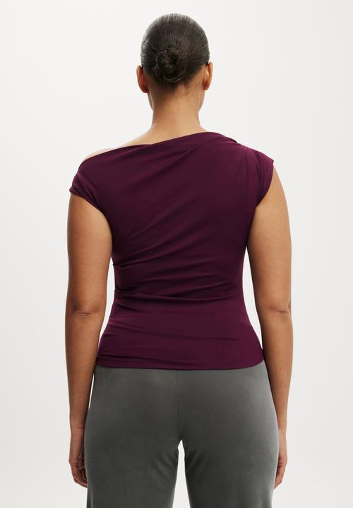 Cotton On - Georgie off shoulder belt short sleeve - blackberry belle 