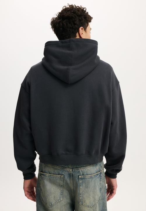 Cropped Zip Up Hoodie - Washed Black