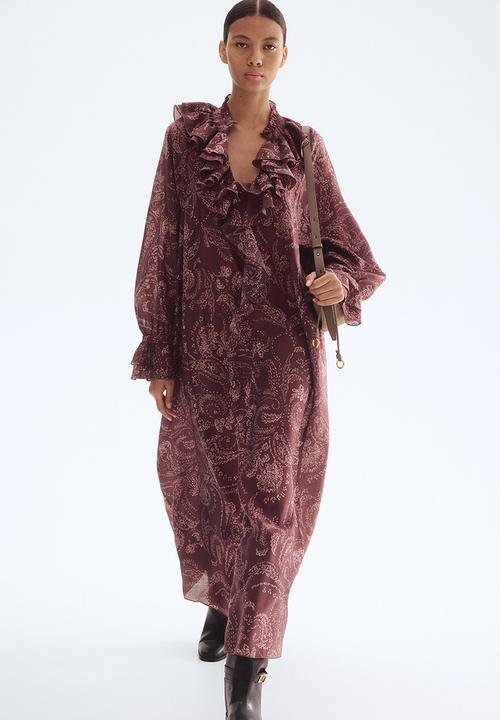 H&M - Ruffled dress - burgundy paisley pattern 