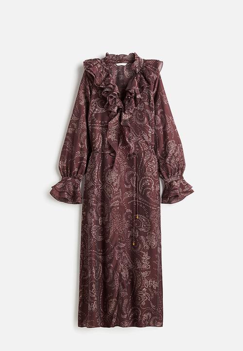 Ruffled dress - burgundy/paisley pattern