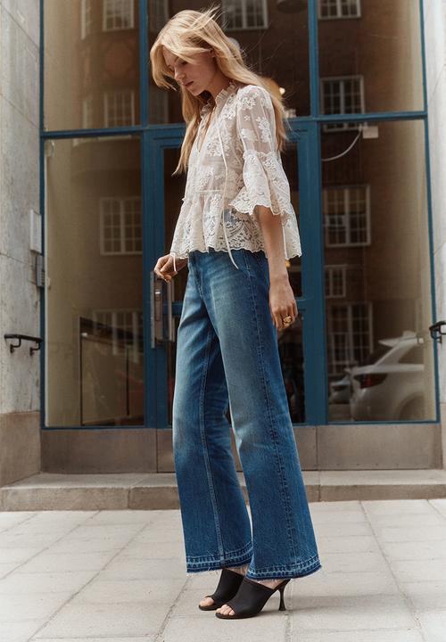 H&M - High flared jeans - washed denim blue