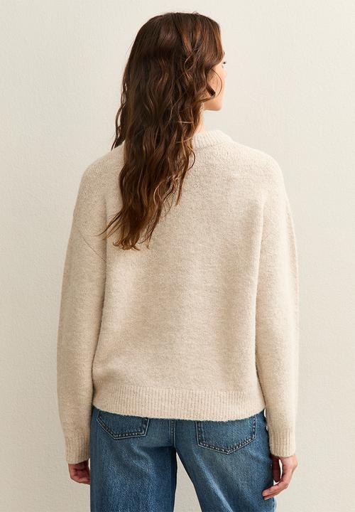 New Look - Crew Neck Oversized Textured Knit Jumper - cream