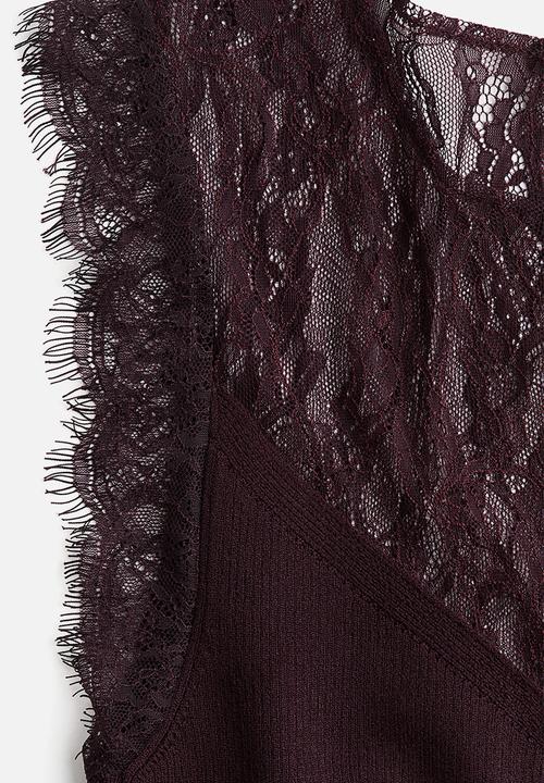 H&M - Lace-detail top - burgundy