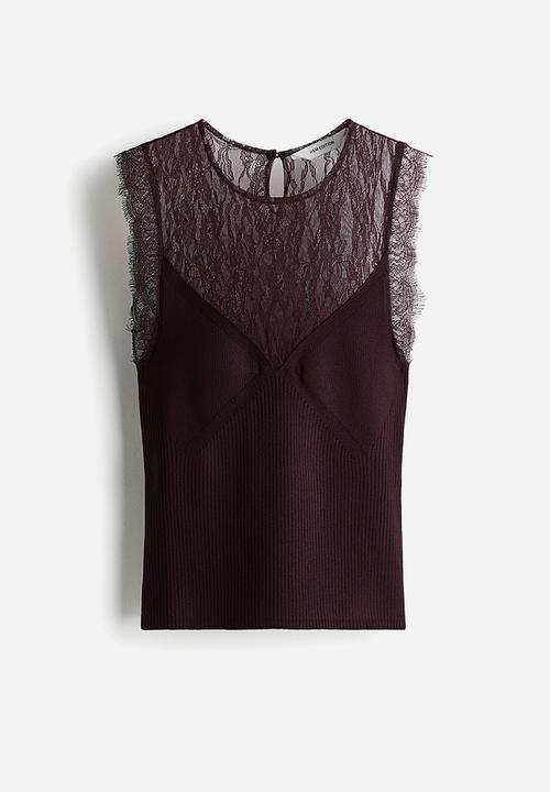 H&M - Lace-detail top - burgundy