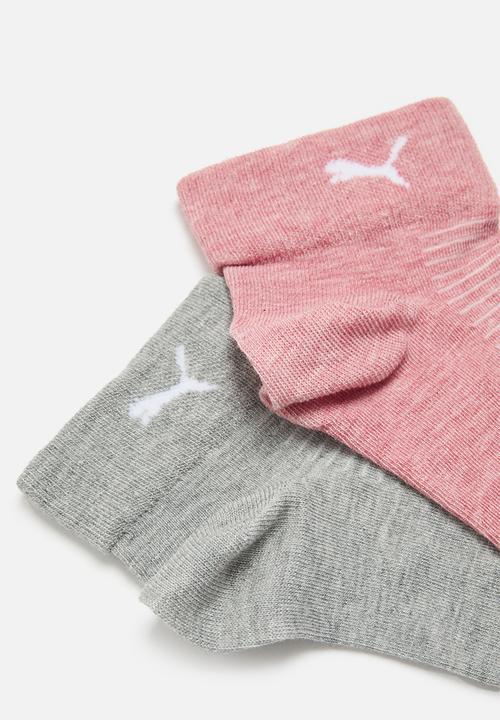 PUMA - Ladies 2 pk ankle socks - med grey heather & brick melange