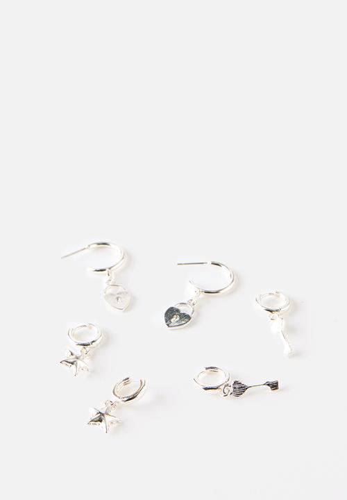 Rubi - Locket key star 3pk mid earring - silver