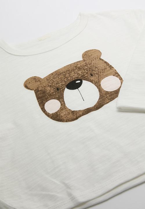 Pop Candy - Curved hem tee & tights set - white/brown/bear