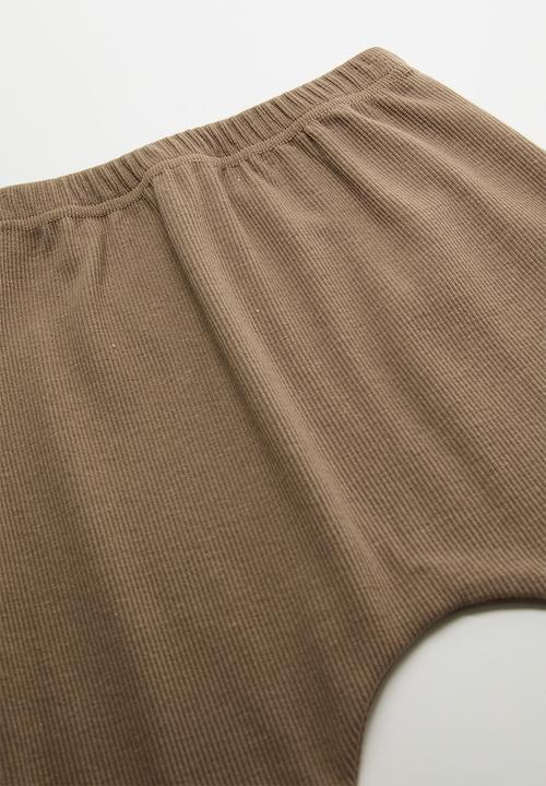 Pop Candy - Curved hem tee & tights set - white/brown/bear