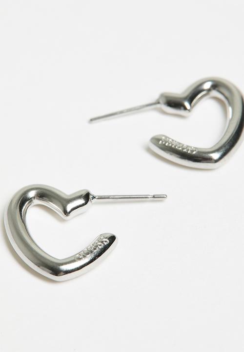 GUESS - Iconique  Heart Shape Hoops - Silver