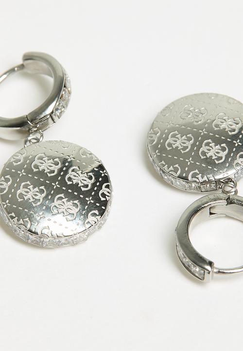 GUESS - Rising Side Crystals Huggies - Silver