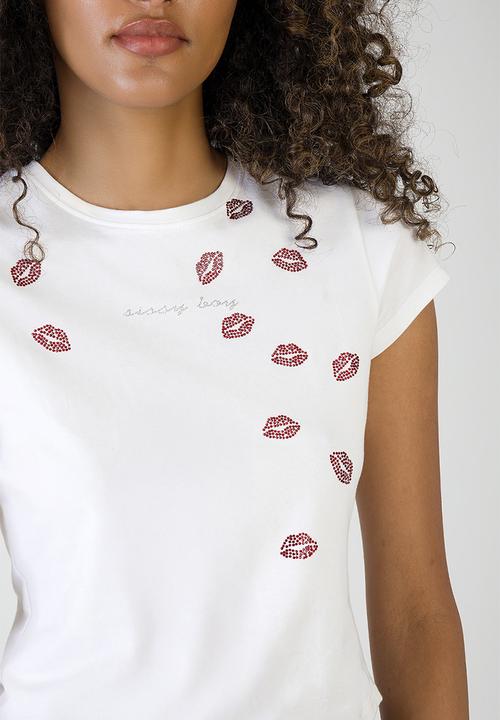 SISSY BOY - Heart First: T-shirt With Red Lip Transfers - White