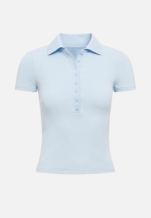 Forever New - Aaliyah ribbed polo top in sky blue