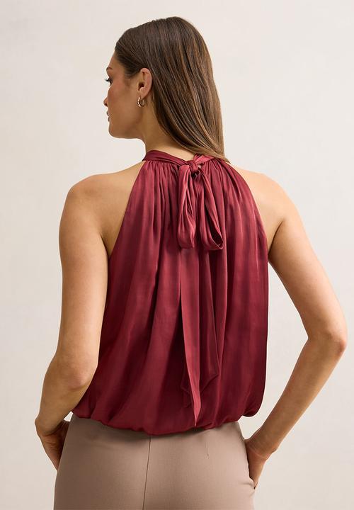 Forever New - Jasmine bubble hem halter top in rosewood