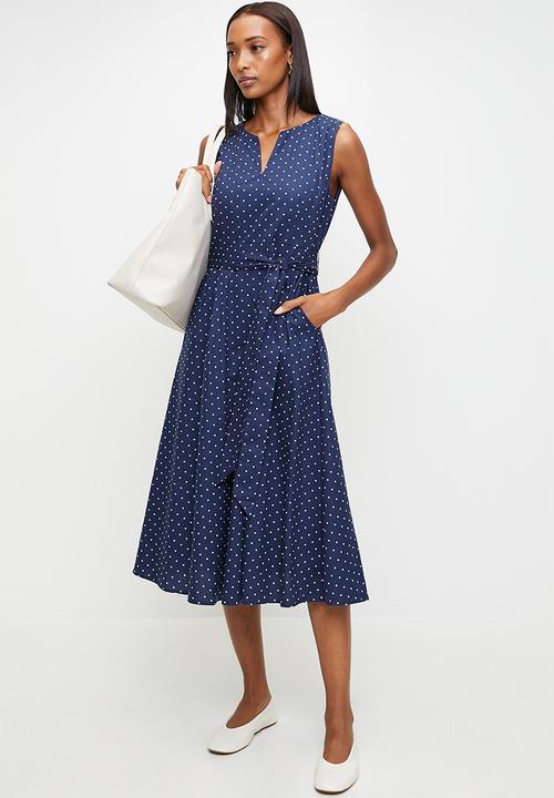 Pringle of Scotland - Pringle chloe spot midi dress  - navy