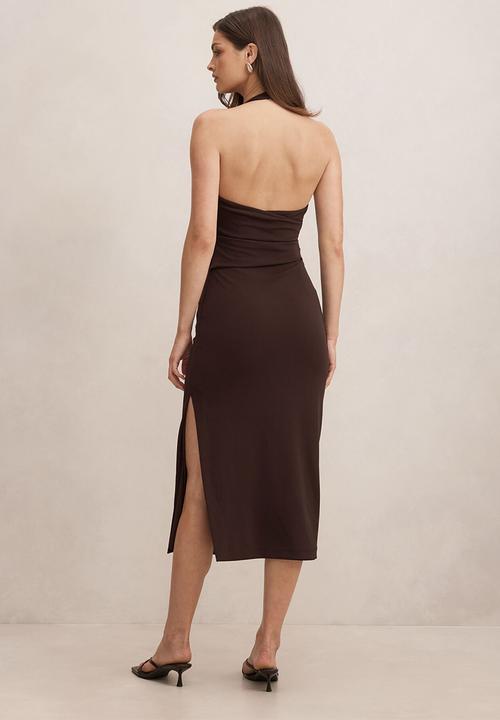 Forever New - Daphne halter column midi dress in dark chocolate
